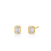 Mini Bezel Set Emerald Lab Grown Diamond Studs