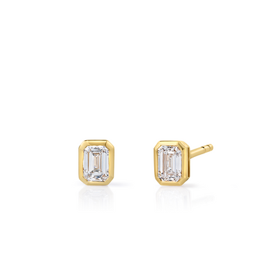 Mini Bezel Set Emerald Lab Grown Diamond Studs