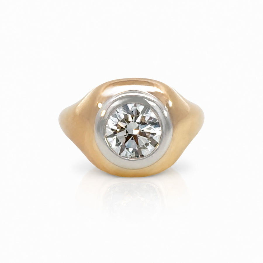 Signet Two-Tone Round Diamond Ring