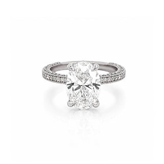 Oval & Pave Diamond Solitaire Engagement Ring