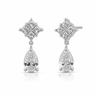 Princess Cut and Pear Diamond Drop Earrings