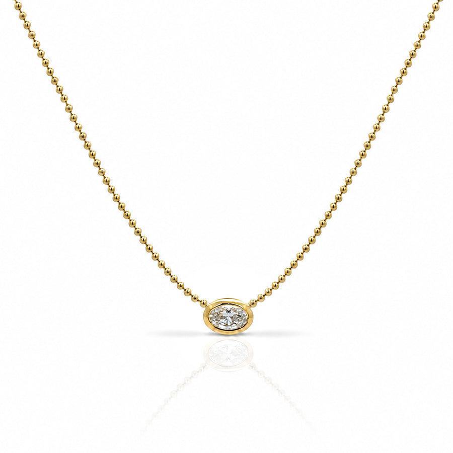 Bezel East West Oval Diamond Ball Chain Necklace