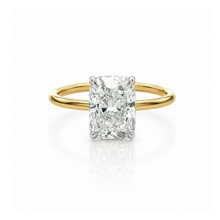 Radiant Diamond Two-Tone Solitaire Engagement Ring with Hidden Halo