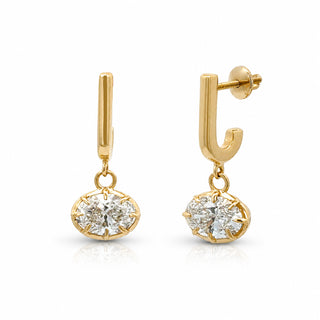 East West Oval Diamond J-Hoop Drop Earrings