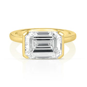 3 Carat Emerald Cut Diamond Half Bezel East-West Engagement Ring