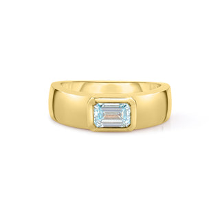 Bezel Emerald Cut Blue Lab Diamond Ring