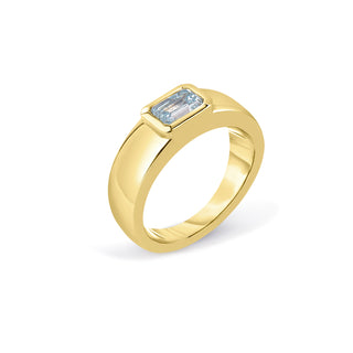 Bezel Emerald Cut Blue Lab Diamond Ring
