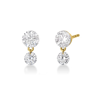 About: Round lab diamonds create a graduated drop silhouette with subtle movement and maximum sparkle. Refined yet eye-catching, these earrings offer a fresh take on the classic diamond stud.

Diamond Details: 4 Round Lab Diamonds

Total Carat Weight: 1.58 Carats
Color:&nbsp;E/F
Clarity: VS

Metal: 14K Gold

Dimensions: 5mm x 10.3mm

Closure:&nbsp;Push Back

Sold as a pair.