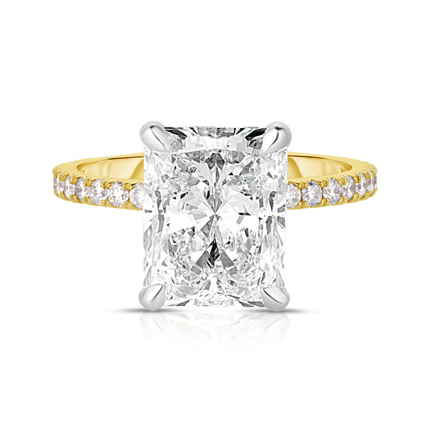 2.51 Carat Radiant Cut Solitaire Diamond in Two-Tone Setting with Pavé Band