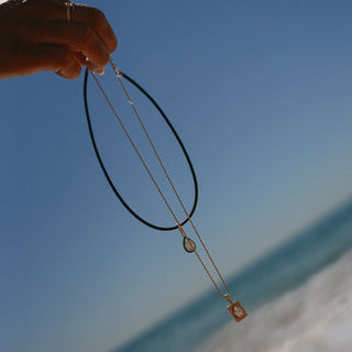 AB x Jespresso Fluted Diamond Pendant on Leather Cord Necklace