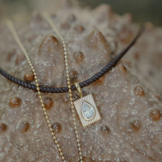 AB x Jespresso Fluted Diamond Pendant on Leather Cord Necklace