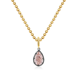 Georgian Pear Pink Lab Diamond Ball Chain Necklace