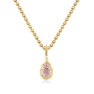 Georgian Pear Pink Lab Diamond Ball Chain Necklace