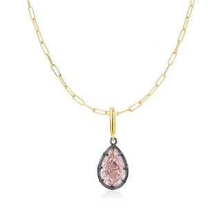 Georgian Pear Pink Lab Diamond Paperclip Necklace