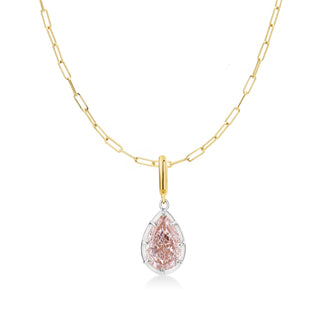 Georgian Pear Pink Lab Diamond Paperclip Necklace