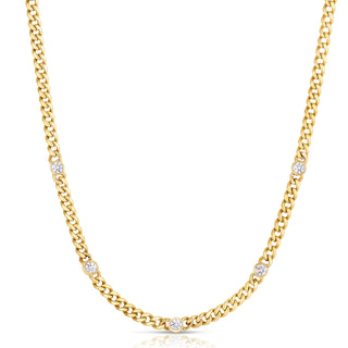 Bezel Set 5 Diamond Cuban Link Chain Necklace