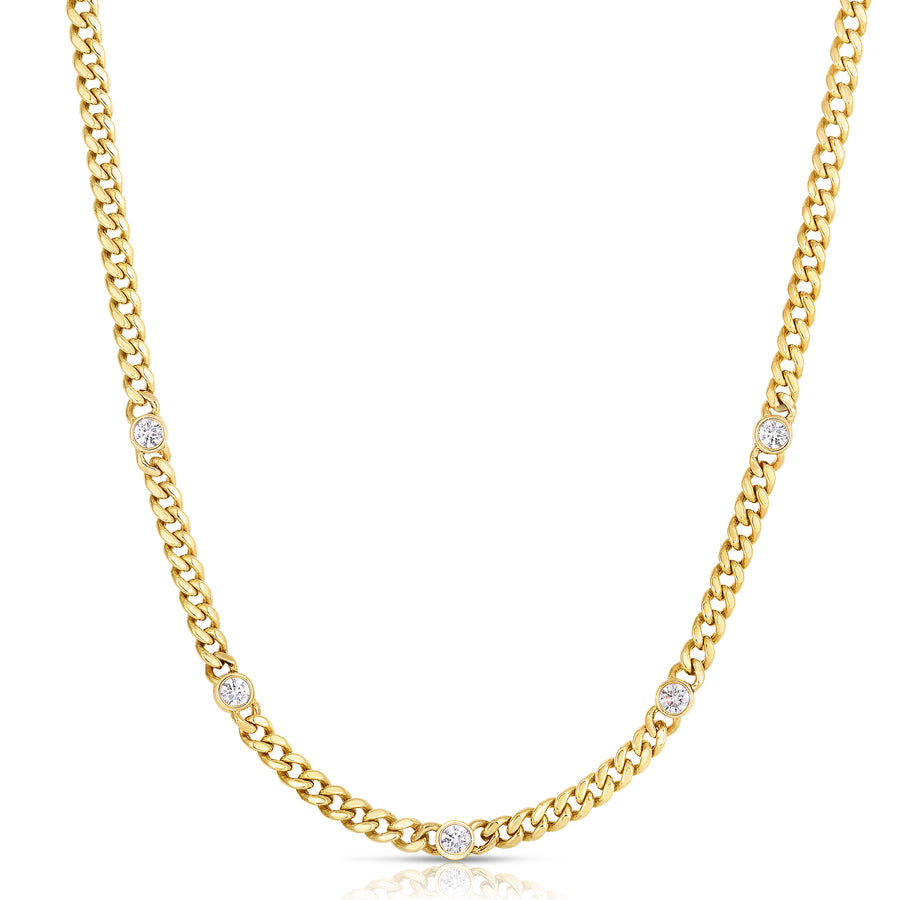 Bezel Set 5 Diamond Cuban Link Chain Necklace