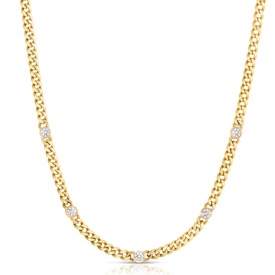 5 Bezel Diamond Cuban Link Chain Necklace