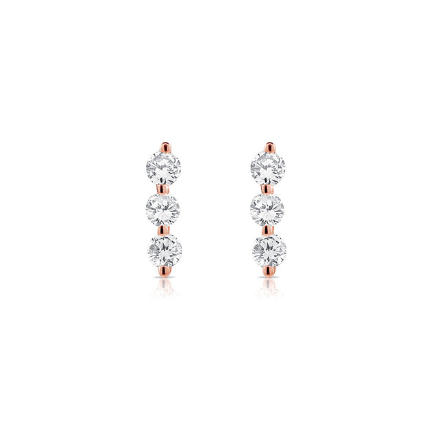 Diamond 3 Stone Bar Earrings