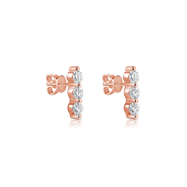 Diamond 3 Stone Bar Earrings