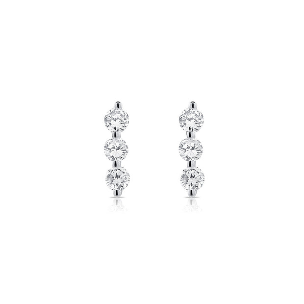 Diamond 3 Stone Bar Earrings