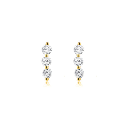 Diamond 3 Stone Bar Earrings