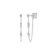 Multi Diamond Drop Chain Stud Earrings
