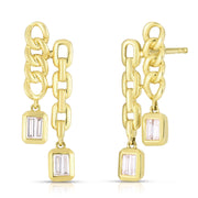 Double Chain Drop Earrings with Baguettes