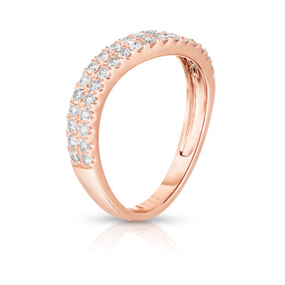About: A modern twist on the classic pavé band, this ring features rows of round diamonds set along a softly crossed yellow gold silhouette. The fluid, sculptural shape gives it added dimension, while the allover sparkle keeps it timeless and elevated.

Diamond Details:&nbsp;Pavé Natural Diamonds


Total Carat Weight: 0.42 Carats
Color:&nbsp;G/H&nbsp;
Clarity: SI1

Metal: 14K Solid Gold

Available in 14K Yellow Gold, 14K White Gold, or 14K Rose Gold

Width: 3.4 mm