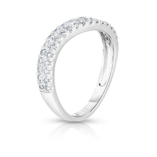 About: A modern twist on the classic pavé band, this ring features rows of round diamonds set along a softly crossed yellow gold silhouette. The fluid, sculptural shape gives it added dimension, while the allover sparkle keeps it timeless and elevated.

Diamond Details:&nbsp;Pavé Natural Diamonds


Total Carat Weight: 0.42 Carats
Color:&nbsp;G/H&nbsp;
Clarity: SI1

Metal: 14K Solid Gold

Available in 14K Yellow Gold, 14K White Gold, or 14K Rose Gold

Width: 3.4 mm
