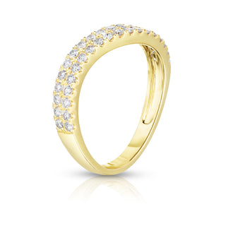 About: A modern twist on the classic pavé band, this ring features rows of round diamonds set along a softly crossed yellow gold silhouette. The fluid, sculptural shape gives it added dimension, while the allover sparkle keeps it timeless and elevated.

Diamond Details:&nbsp;Pavé Natural Diamonds


Total Carat Weight: 0.42 Carats
Color:&nbsp;G/H&nbsp;
Clarity: SI1

Metal: 14K Solid Gold

Available in 14K Yellow Gold, 14K White Gold, or 14K Rose Gold

Width: 3.4 mm