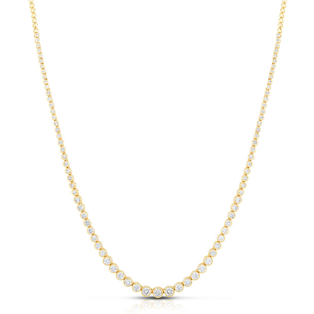 8.75CT. Round Brilliant Diamonds 18K White Gold Half Way Diamond Tennis  Necklace.