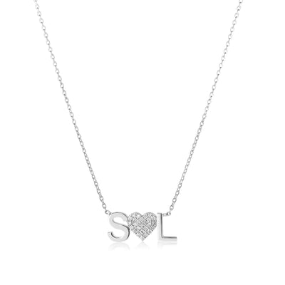 Double Initial Pavé Diamond Heart Necklace