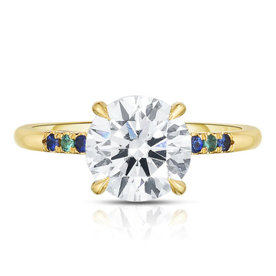 Round Brilliant Engagement Ring with Colorful Side Stones