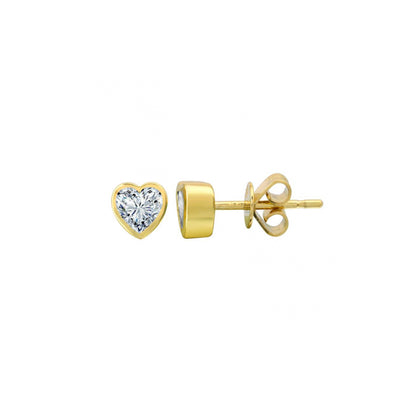 Bezel Set Diamond Heart Stud Earrings