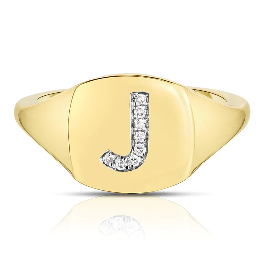 Diamond initial signet ring deals