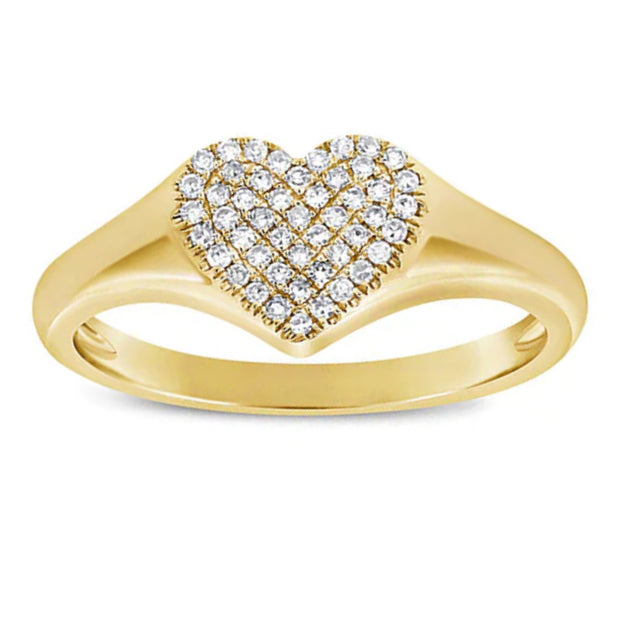 Pavé Diamond Heart Signet Ring